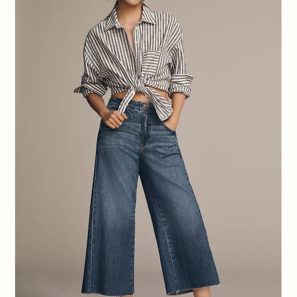 Anthropologie Pilcro Wide-Leg Cropped Jeans in Dark Blue